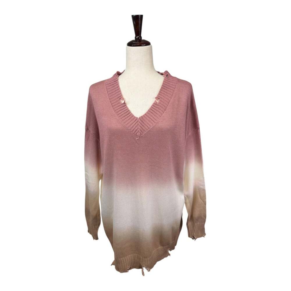 Hayden Los Angeles Womens V-neck Knit Sweater Size 1XL Distressed